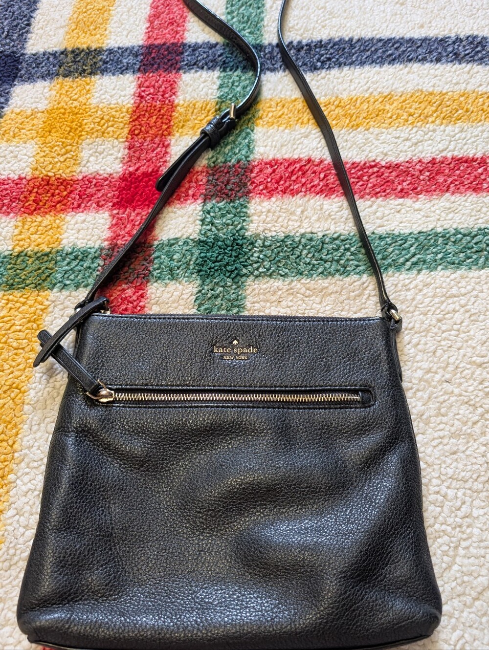 kate spade Black Pebbled Leather Crossbody Bag with Front Zip